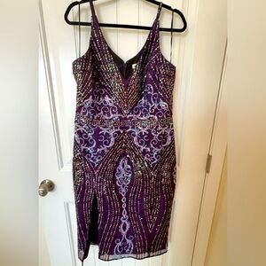 Dress the Population XXL beaded cocktail 14 16 Felicity Sequined Side-Slit Dress